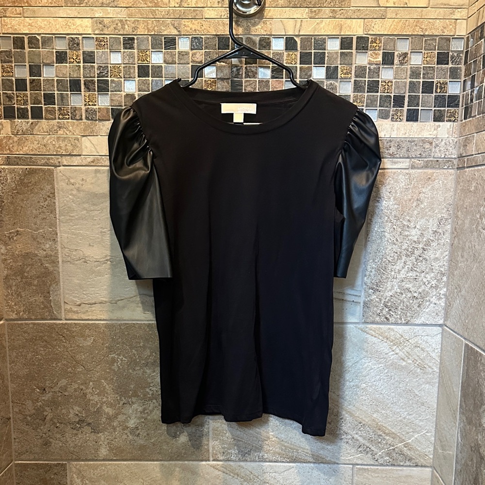 Michael Kors Black Short Sleeve Top with Puff Sleeves